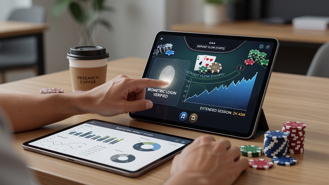 Biometrische Login-Optionen auf einem Tablet während einer Blackjack-Session