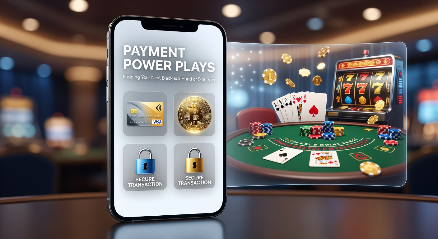 Smartphone mit Mobile Casino App und Zahlungsoptionen wie Apple Pay, Krypto und Banküberweisung im Vordergrund, symbolisiert schnelle Transaktionen für Slots und Blackjack