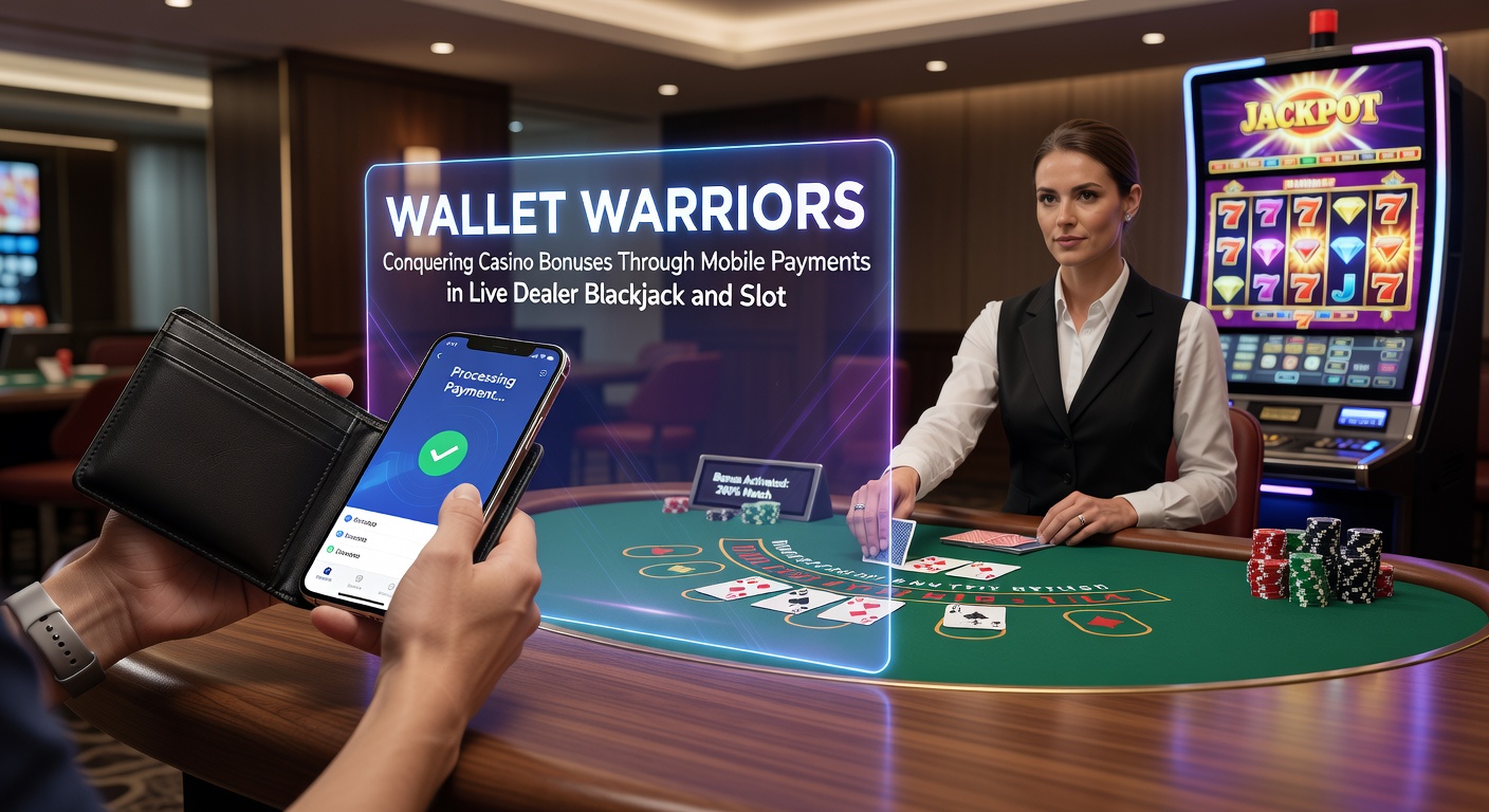 Live-Dealer-Blackjack-Tisch auf Smartphone-Bildschirm, mit Wallet-Zahlungsbestätigung und aktiviertem Bonus-Multiplikator, Slots im Hintergrund sichtbar